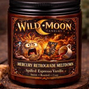 Mercury Retrograde Meltdown Candle – Funny Astrology Gift – Spilled Espresso Vanilla Candle