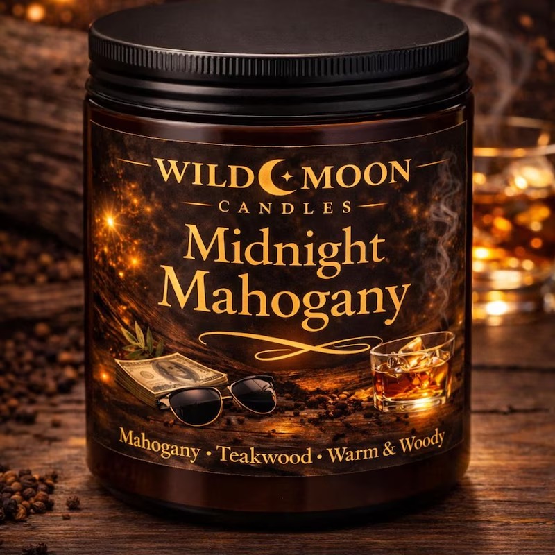 Midnight Mahogany Candle – Warm Woody Amber Jar Home Scent