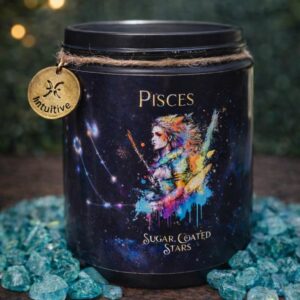 Pisces Zodiac Candle | Sugar Cookie Scented, Warrior Woman Art